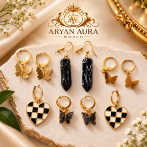 Elegant Butterfly & Heart Gold-Tone Fashion Earrings