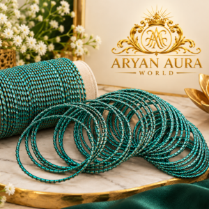 Elegant Teal Green Textured Bangles with Gold-Tone Detailing