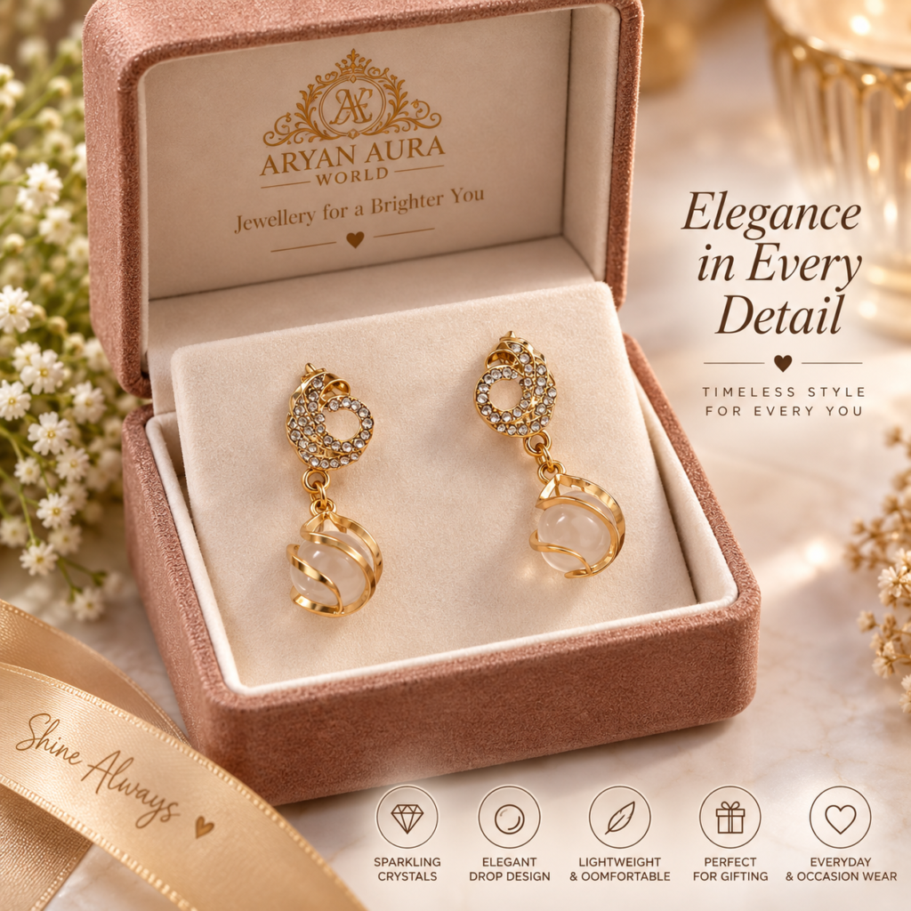 Elegant Crystal Oval & Pearl-Look Drop Earrings