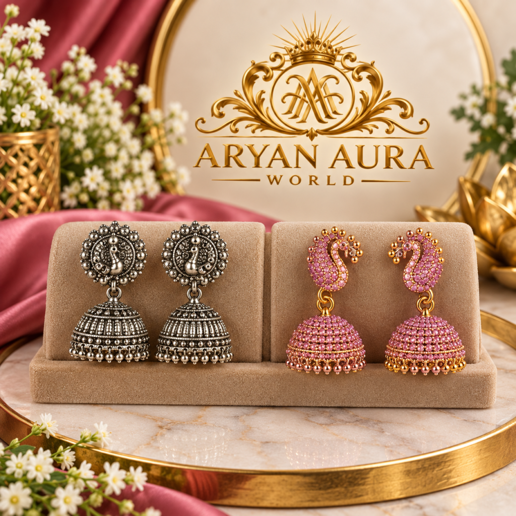 Elegant Peacock Jhumka Earrings – Combo of 2 Pairs