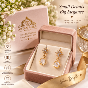 Elegant Starburst Crystal & Pearl-Look Drop Earrings