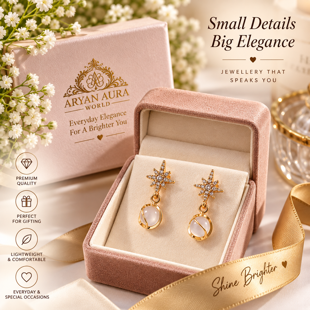 Elegant Starburst Crystal & Pearl-Look Drop Earrings