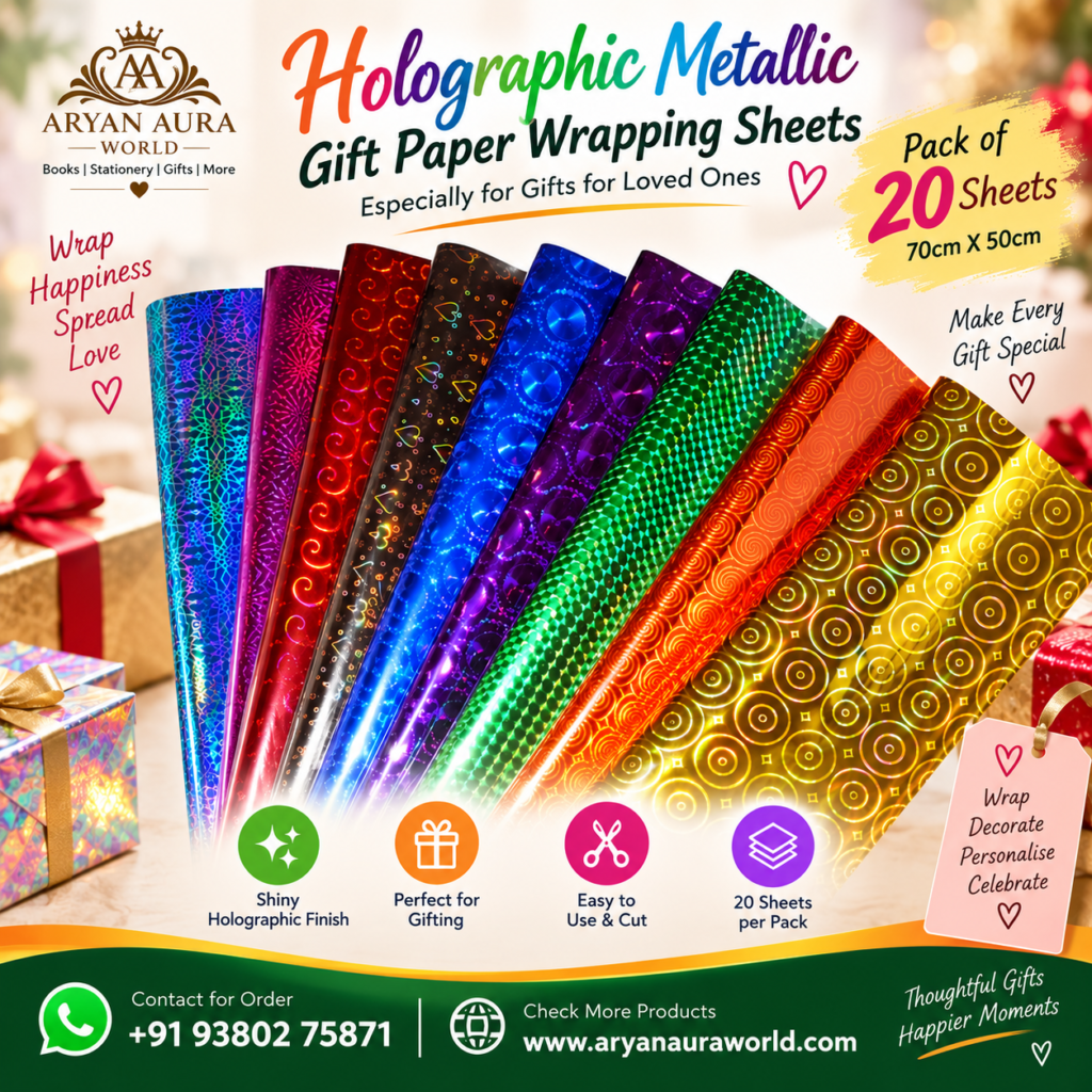 Gift Wrapping Paper Holographic Metallic Sheets – Pack of 20 | 70 × 50 cm