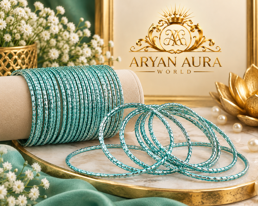 Elegant Textured Light Green Metal Bangles