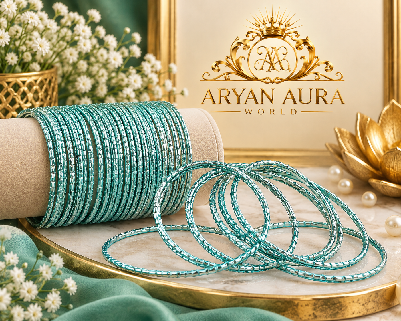 Elegant Textured Light Green Metal Bangles