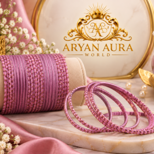Elegant Textured Bangles Pink with Gold-Tone Accents