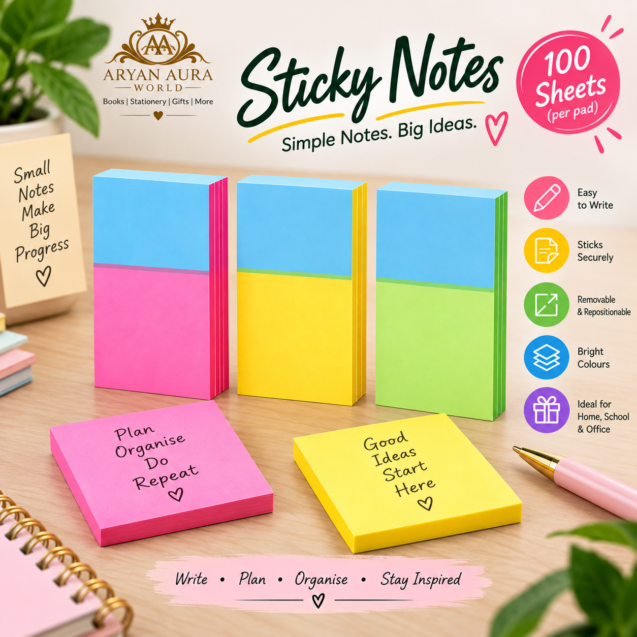 Colourful Rectangular Sticky Notes – 100 Sheets