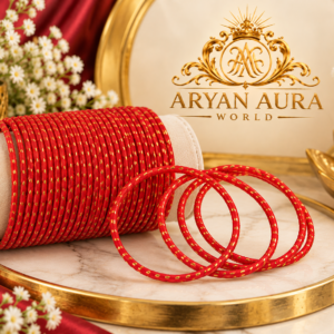 Elegant Textured with Red Gold-Tone Dotted Detailing