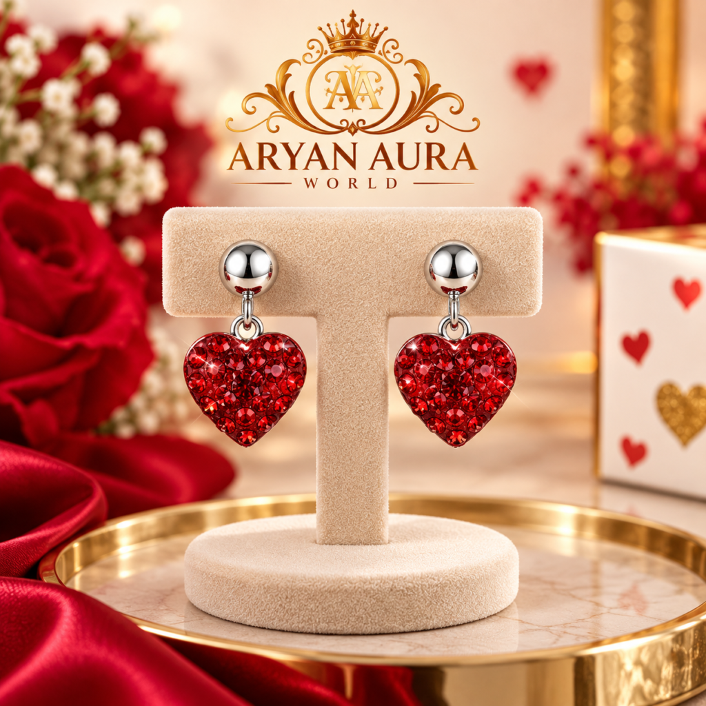 AGOR 925 Sterling Silver Red Pave Heart Drop Earrings